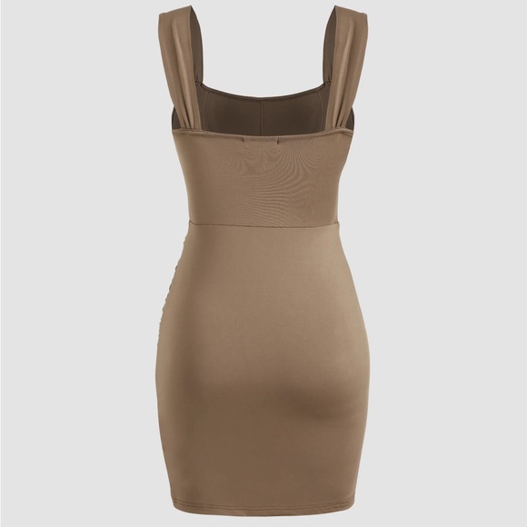 Tan Ruched Mini Dress - Picture 2 of 4